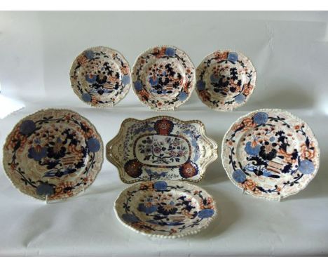 An early 19th century Spode Imperial pattern dessert serving dish of elongated oval form with printed mark to reverse togethe