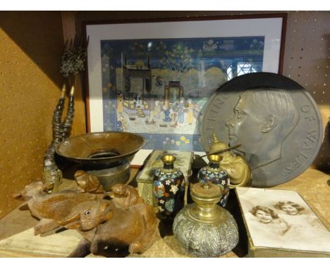 A miscellaneous collection to include a plaster panel of circular form with relief detail centred by a bus of the Prince of W