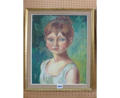 A mid-20th century oil painting on canvas, bust length portrait of a young girl, signed bottom right Gi, 40 x 32 cm approx in