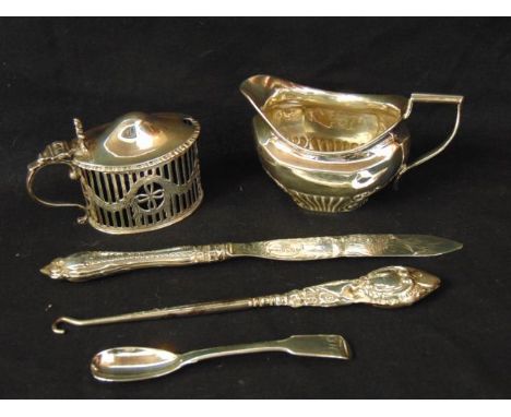 A miscellaneous collection of silver items, various makers, Sheffield, London & Chester, 1819 - 1909, comprising: a mustard p
