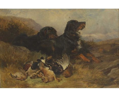 James Hardy Jnr (1832-1889) (?) 'Brace of Gordon Setters'indistinctly signed and inscribed with title on label verso, oil on 