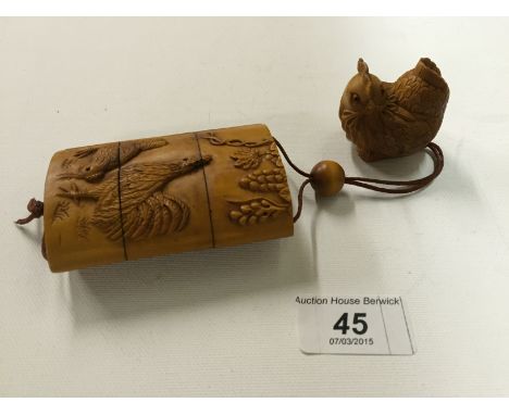 A three box imro 83 mm with a chicken netsuke 45 mm