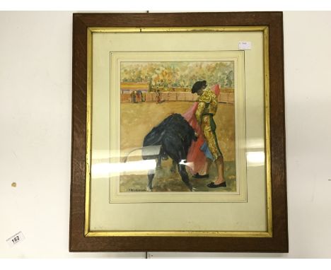 J A Wilkinson watercolour of a matador fighting a bull 120 mm by 280 mm.