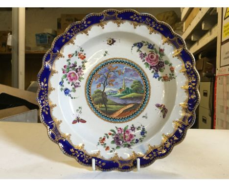 A early Worcester hand painted plate with crescent moon mark to rear. No cracks repairs or damage A fine piece measures 215 m