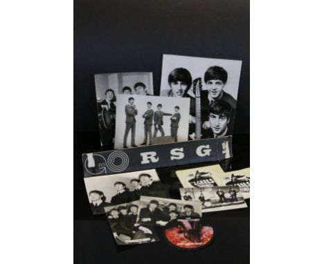 Group of music memorabilia to include The Beatles promo photos, Rolling Stones Goats Head Soup sticker (unused), 2 x The J Ge