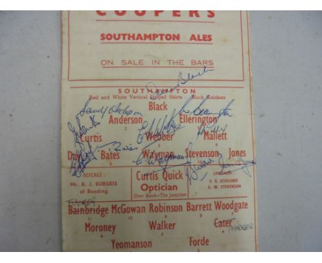 Football autographs - a 49/50 Southampton v West Ham programmes signed, in ink, by all 11 Southampton players, including Bate