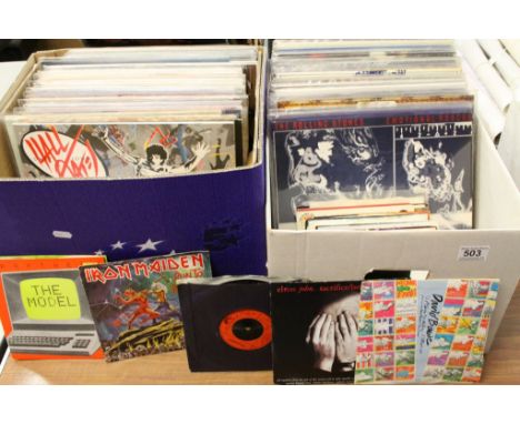 Vinyl - Over 80 LPs, 12" singles and 45s to include Lindisfarne, Rolling Stones, Stone Roses, Rod Stewart etc, 2 boxes, condi