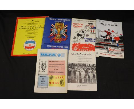 Football programmes -  World Cup Final 1966 (covers worn &amp; teams written in), Atletico Madrid v Tottenham 62/63, Liverpoo