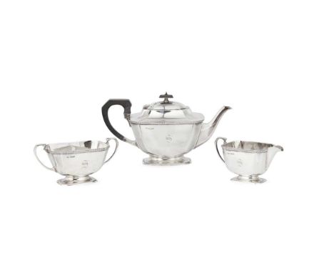 A 1930s three-piece tea service  Frank Cobb &amp; Co Ltd, Sheffield 1933, comprising a teapot, twin handled sugar basin and a