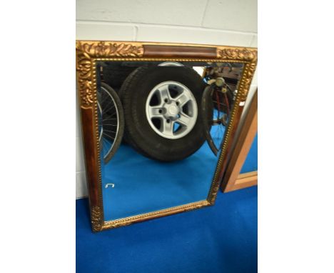 A Deknudt Decora Art gilt frame wall mirror having hardwood inlays, portrait or landscape orientation, approx 69 x 88 cm