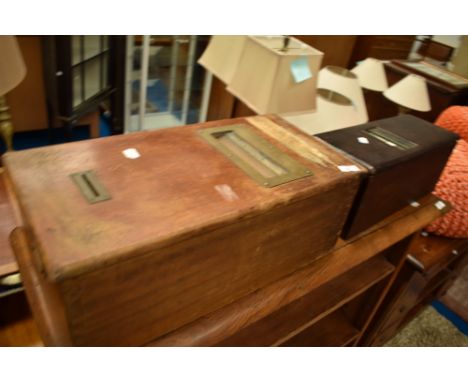 Two vintage wooden till/cash registers
one opens, other ones ld opens but not drawer, void of keys.