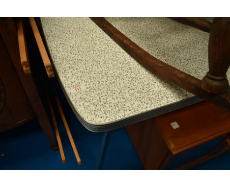 A vintage formica and chromed kitchen/utility table and two single headboards