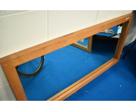 A modern golden oak frame wall mirror , approx 160 x 70cm, with fixings for portrait or landscape orientation