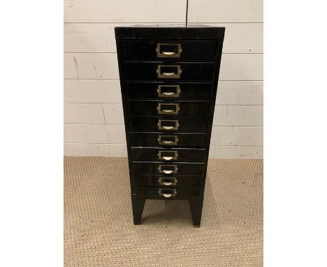 A vintage metal filing drawers on legs (H75cm W28cm D38cm)