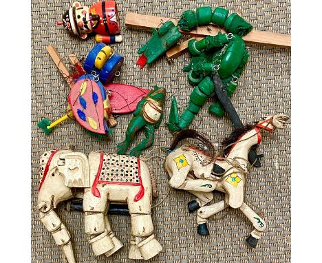 A selection of wooden vintage puppets AF