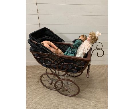 A vintage style dolls pram (H60 to handle W70cm)