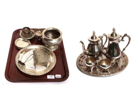 A group lot of silver and silver-plated wares, the silver including: an Austrian silver dish, the base set with a Maria There