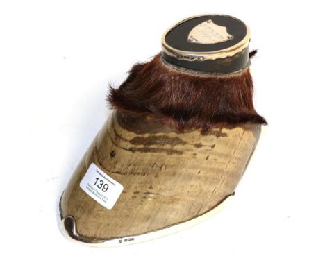 A Victorian silver-mounted horse hoof, the mounts by John and William Deakin, Birmingham, 1894, applied with a shield engrave
