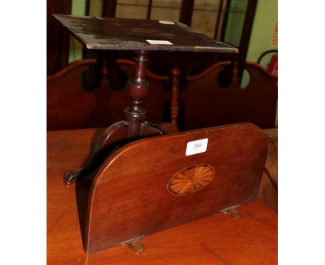 A miniature 19th century inlaid mahogany tilt top tripod table (a.f.), together with an Edwardian inlaid wall bracket