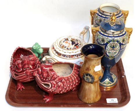 A tray of collectable ceramics including a pair of Royal Worcester vases, (one cover a.f.); Spode plate; Doulton vase; Sylvac