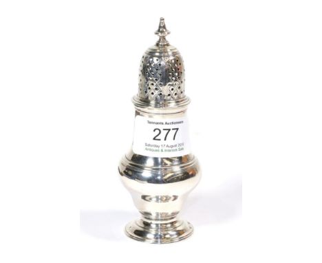 A George II silver caster, by Jabez Daniell, London, 1756, vase shaped and on spreading foot, the pierced cover with vase-sha