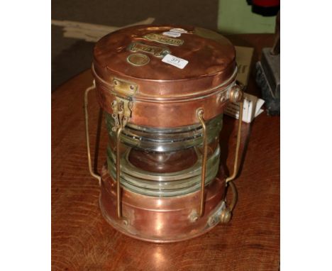 A copper ships lamp stamped Anchor No 985, Muller R C Murray &amp; Co