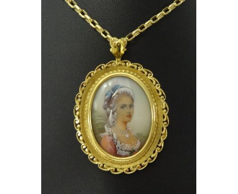 To be sold on behalf of 'The Children's Hospice South West'. A continental gold portrait miniature Pendant, depicting a lady 