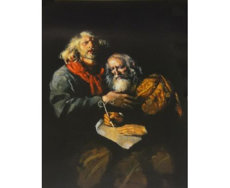 ROBERT LENKIEWICZ (1941-2002) 'Self Portrait of Self Portrait at Ninety', limited edition lithograph print, no 563/585, 76cm 