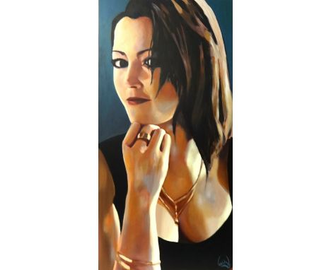 LEE WOODS oil on board 'Portrait of a Lady', signed, 122cm x 61cm