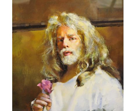 ROBERT LENKIEWICZ (1941-2002) 'Self Portrait Holding Rose 1998', signed limited edition lithograph print No 348/500, (as new 