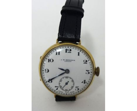 J.W.Benson. A 9ct gold gentleman's manual wind Wristwatch, Birmingham 1941, white enamel dial, to a 15 jewel movement.