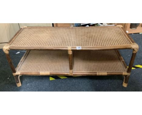 RECTANGULAR WICKER TOP, BAMBOO COFFEE TABLE WITH SHELF UNDER