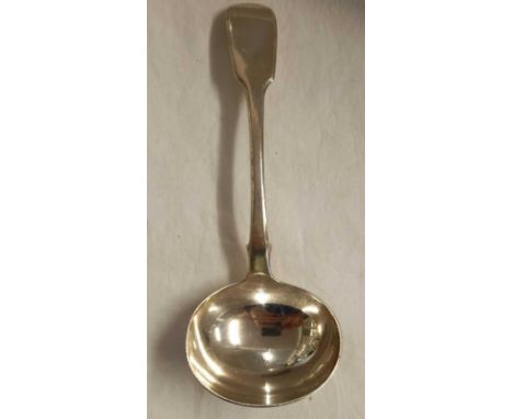 A HEAVY PLAIN SILVER WILLIAM IV SAUCE LADLE, LONDON 1934 BY J.W