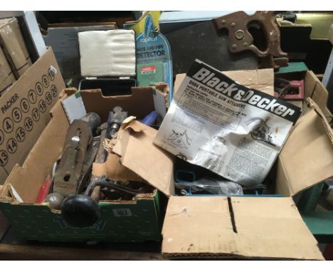 2 CARTONS OF MISC TOOLS INCL; STANLEY No. 4 SMOOTHING PLANE, RIP SAWS &amp; OTHER TOOLS