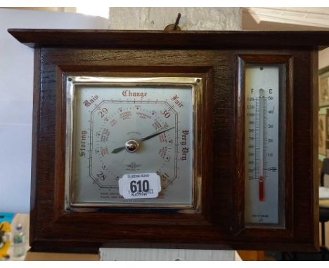 OAK FRAMED BAROMETER &amp; THERMOMETER