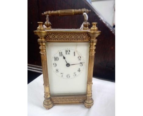 FRENCH BRASS CARRIAGE CLOCK WITH ENAMEL DIAL &amp; KEY, DIAL CRACKED