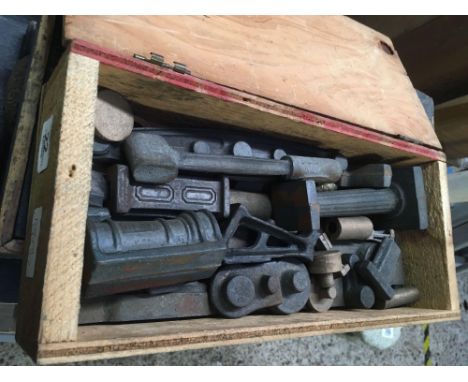 WOOD BOX WITH CAST IRON PARTS FOR A STEWART TURNER BEAM ENGINE, MISSING FLY WHEEL