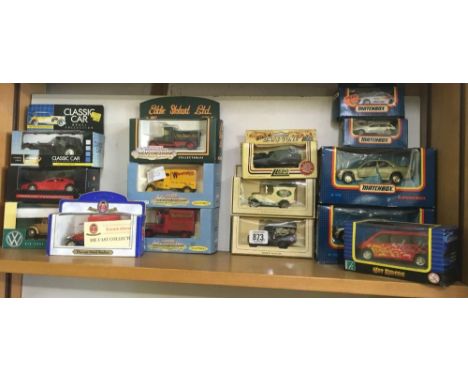 SHELF OF MISC MODEL CARS IN BOXES INCL; MATCH BOX, EDDIE STOBBART, DAYS GONE BY &amp; GOLDEN OLDIES