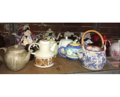 SHELF OF VINTAGE NOVELTY &amp; MODERN TEA POTS