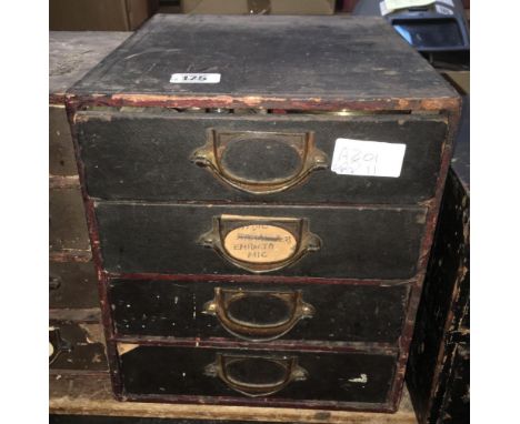 4 DRAWER CABINET WITH A W SHEPHERD &amp; SON ENGINEERS EXETER CAST IRON PLAQUE, METER GLASSES, LIGHTING SOCKETS &amp; OTHER E