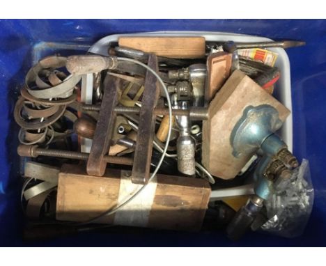 CARTON WITH MISC HAND TOOLS, CLAMPS, SPANNERS, DRILLS