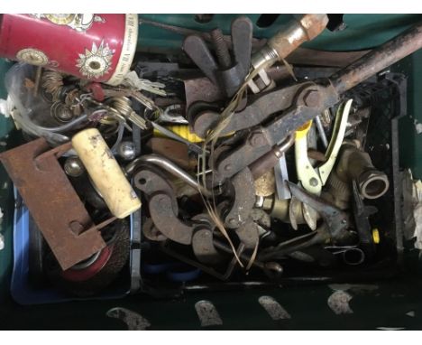 CARTON WITH MISC HAND TOOLS, DRILL BRACES, KEYS, CLAMPS &amp; OTHER HAND TOOLS