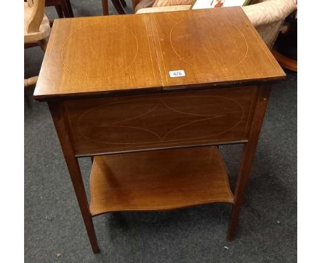 EDWARDIAN INLAID MAHOGANY NEEDLE WORK CABINET WITH SHELF