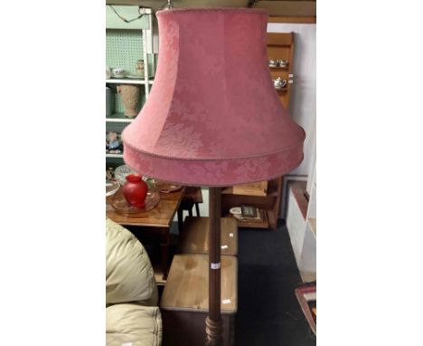 CARVED MAHOGANY STANDARD LAMP &amp; PINK SHADE