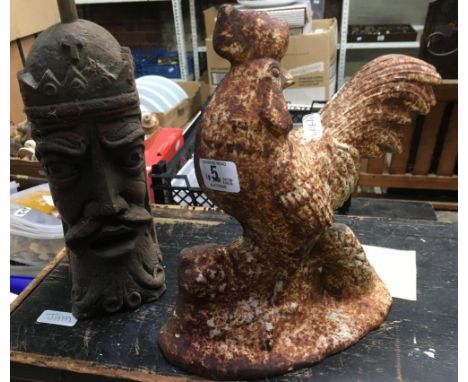 CAST IRON COCKEREL DOOR STOP &amp; A RESIN CAST IRON EFFECT LAMP BASE