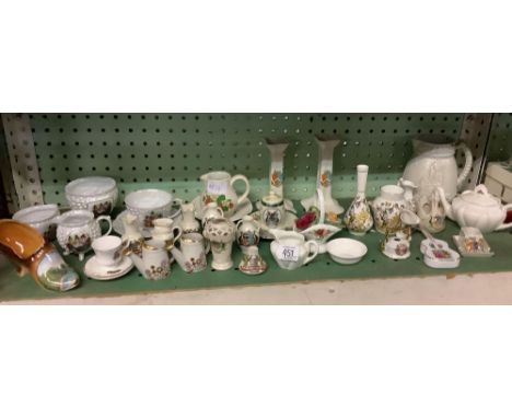 SHELF OF CRESTED CHINA ETC