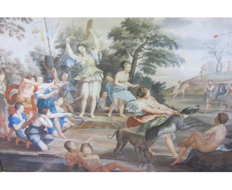 19th Century School A mythological hunting scene Colour print 44.5cm x 72.5cm 