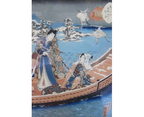 Japanese School (19th Century) 'A Scene from the Tale of Genji' Woodblock print With label to reverse 'Artist: Kunisada II 18