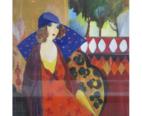 Tarkay (1935-2012) Lady with a hat Colour print Signed in pencil to the margin 63cm x 64cm