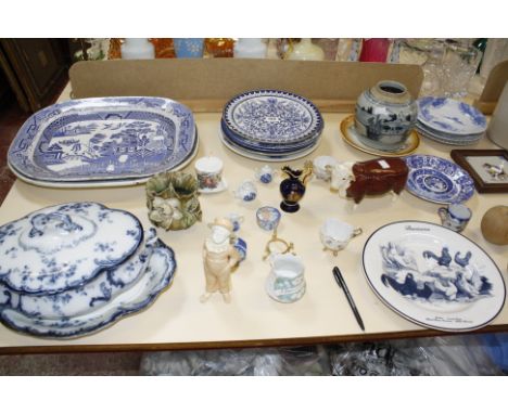 A quantity of blue and white ceramics, stoneware, Royal Worcester figure and other decorative ware Best Bid